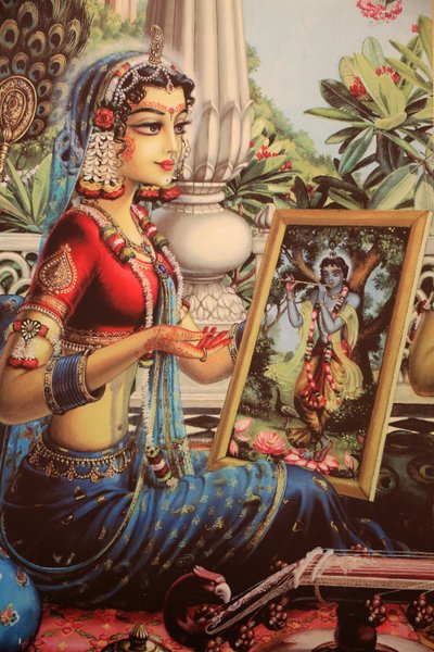 Pintura retratando Radha olhando para um quadro de Krishna. Índia de Unbekannt
