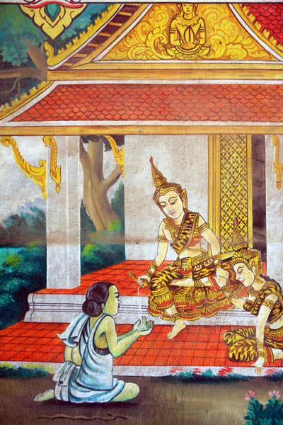 Pintura retratando a história de vida de Shakyamuni Buda. Wat Naxai. Vientiane. Laos, 20151106, Vientiane, Laos. de Unbekannt