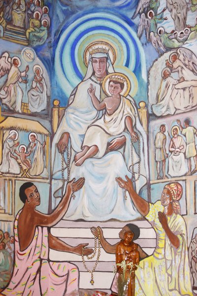 Pintura na catedral de Lome : Virgem e criança, Lome, Togo de Unbekannt