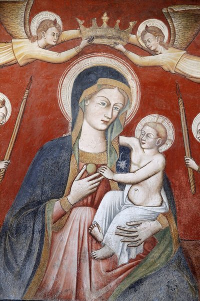 Pintura na basílica de Santa Caterina, Galatina, Apúlia : Anjos coroando Maria segurando Jesus, Galatina, Itália de Unbekannt