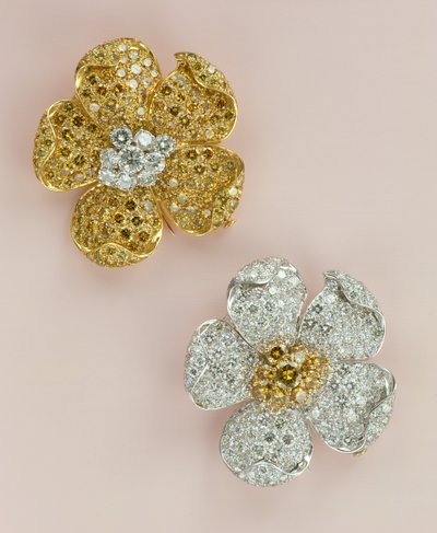 Par de broches de cabeça de flor (diamante) de Unbekannt