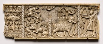 Painel de um caixão com cenas de Courtly Romances, 1330-1350 ou posterior. de Unbekannt