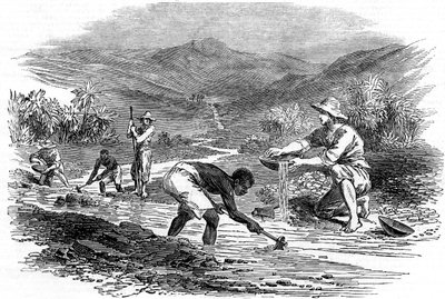 Garimpando ouro durante a corrida do ouro na Califórnia em 1849 de Unbekannt