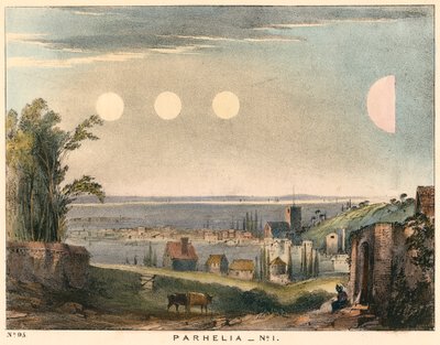 Parhelia zomba de sóis sem auréola, observada na Inglaterra em 1698, 1845 de Unbekannt