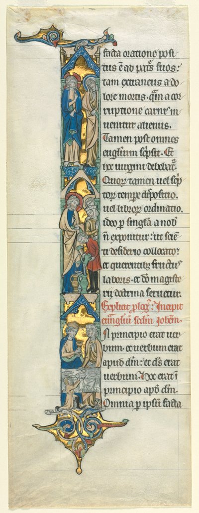 Folha parcial de uma Bíblia latina: Inicial I [n principio] com o casamento em Caná, c. 1260-1270. de Unbekannt