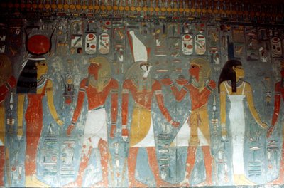 Faraó Horemheb com a deusa Ísis e o deus Hórus, Egito Antigo, século 14 aC de Unbekannt