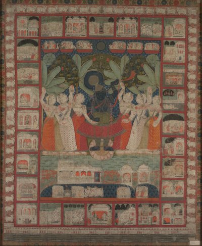 Tapeçaria de Pichvai com a Adoração de Shri Nathaji, 1825-1850. de Unbekannt