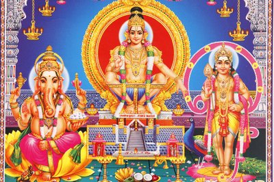 Foto dos deuses hindus Ganesh, Ayappa & Subramania Índia de Unbekannt
