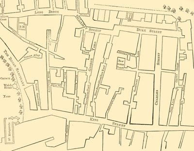 Plano de uma porção de Westminster entre 1734 e 1748 - Antes da construção da Great George Street de Unbekannt
