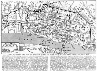 Plano da cidade de Londres mostrando igrejas, alas e salões de guilda, 1926-1927 de Unbekannt