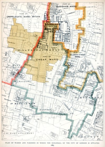 Plano das alas e paróquias em que está situada a capela da cidade de Londres, 1886 de Unbekannt