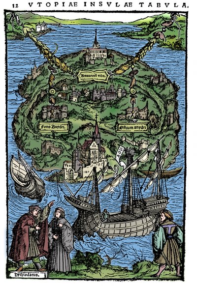 Plano da ilha de Utopia, 1518 de Unbekannt
