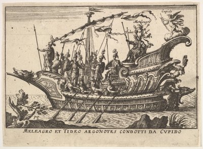 Ilustração 13: Argonautas MELEAGER e provocação liderada por Cupid Meleagro e maré Argonotes condotti ..., 1664. de Unbekannt