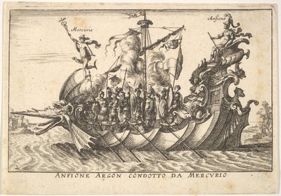 Ilustração 2: O Argonauta Amphion liderado por Mercury Anfione Argon. condotto da Mercurio, com ..., 1664. de Unbekannt