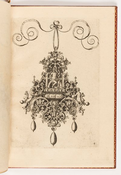 Placa 4, de colares bolhas Inauriumque Artificiocissimae Icons, trabalho de John último Collaert (Desenhos para colar, pingentes e brincos da mais alta habilidade, trabalhos finais de Collaert) de Unbekannt