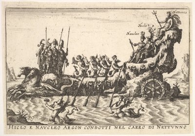 Ilustração 9: Argonautas Hicleus e Naucleus lideraram o flutuador de Netuno Hicleo e Naucleo Argo..., 1664. de Unbekannt