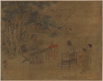 Tocando a cítara sob pinheiros, possivelmente dinastia Ming, 1368-1644. de Unbekannt