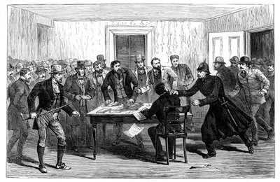 Invasão policial nos escritórios nacionais de aluguel em Loughrea, Irlanda, 1887 de Unbekannt