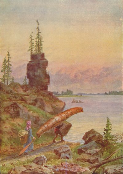 Portage e canoa de casca de bétula, 1924 de Unbekannt