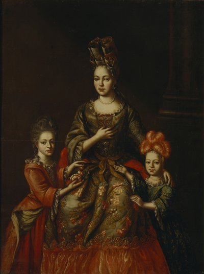 Retrato de Anastasiya Yakovlevna Naryshkina com crianças Alexandra Kirillovna e Tatyana Kirillovna, no início do século XVIII. de Unbekannt