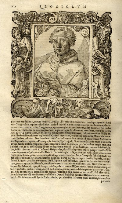 Retrato de Cristóvão Colombo. De Paedotrophia do poder militar distinguido por Paolo Giovio, de Unbekannt