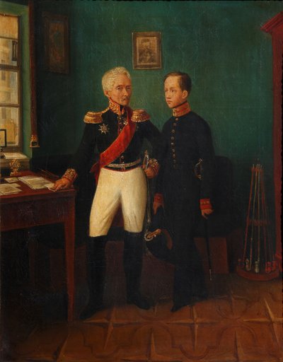 Retrato do general Fyodor Grigoryevich Friedrich August Goldgeuer 1771-1848 com filho Mikhail, c de Unbekannt