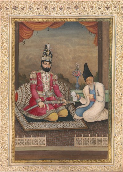 Retrato de Muhammad Shah Qajar e seu Vizier Haj Mirza Aghasi, segundo quartel do século XIX. de Unbekannt