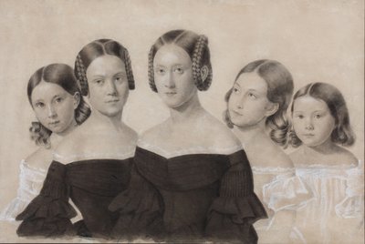 Retrato das irmãs Yelisaveta, Maria, Praskovya, Alexandra e Anna Dyakov, final da década de 1830 de Unbekannt