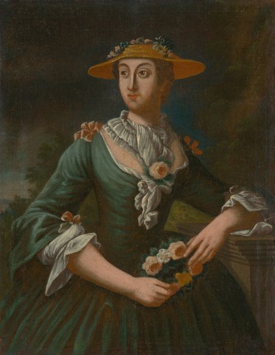 Retrato de uma mulher com um chapéu com flores de Unbekannt