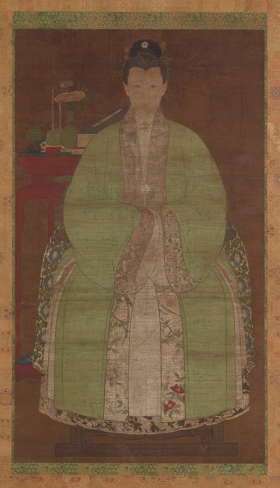 Retrato de uma mulher de verde, possivelmente da dinastia Ming, século XVII. de Unbekannt