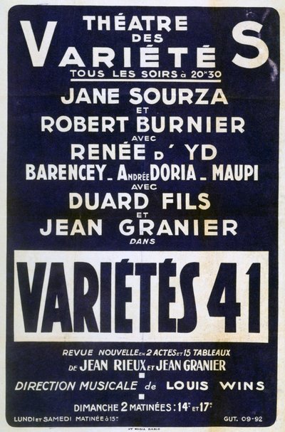 Propaganda de pôsteres Variedades 41 show de variedades, França, 1941 de Unbekannt