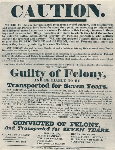 Cartazes advertindo os culpados de juramentos ilegais eram passíveis de deportação, 1834, 1934. de Unbekannt