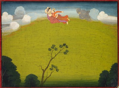 Pradyumna e Mayavati voam para Dvaraka, do Grande Basohli Bhagavata Purana, c. 1760-1765. de Unbekannt