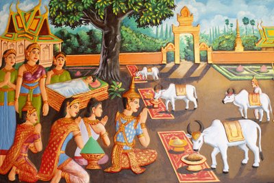 Preah Prom Promessa Mosteiro de RathVida do BudaO jovem Siddhartha Gautama e sua mãe durante um festival de fazendeiros, Siem Reap, Camboja de Unbekannt