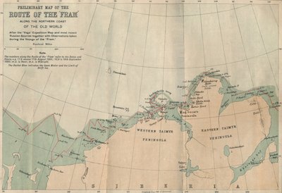 Mapa preliminar da Rota do Fram ao longo da costa norte do Velho Mundo, c1893-1896, 1897. de Unbekannt