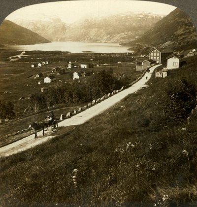 Aldeia e lago com paredes de montanha bonita de Roldal, na Noruega ocidental acidentada, c1905. de Unbekannt