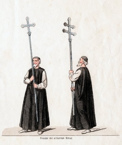 Padre com cruz de prata, figurino para peça de Shakespeares, Henrique VIII, século XIX de Unbekannt