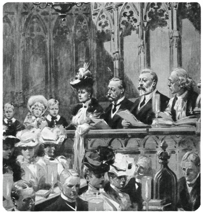 Príncipe Albert no serviço de ação de graças da abadia pelo retorno seguro dos pais da Índia, 1906 1937 de Unbekannt