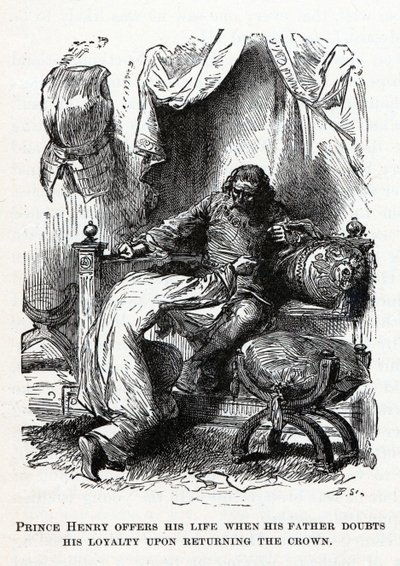 O príncipe Henry oferece sua vida quando seu pai duvida de sua lealdade ao devolver a coroa, 1882 de Unbekannt
