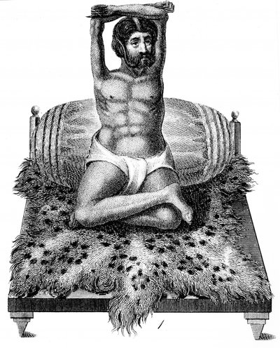 Purana Puri, filósofo hindu, erguendo os braços acima da cabeça, 1811 de Unbekannt