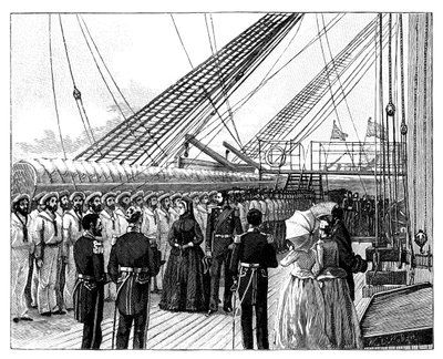 Rainha Victoria inspecionando o HMS Galatea, baía de Osborne, c1860s de Unbekannt