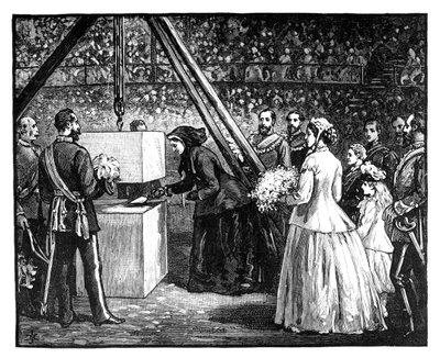 Rainha Victoria, que lança a pedra fundamental do Royal Albert Hall, Londres, 1860 de Unbekannt