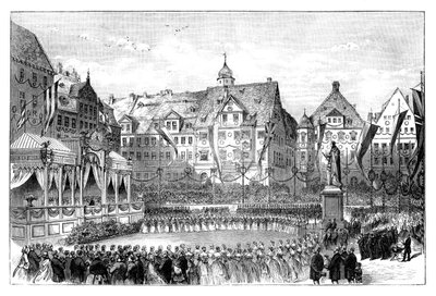 Rainha Victoria, revelando uma estátua do príncipe Albert, Coburg, Alemanha, 1865 de Unbekannt