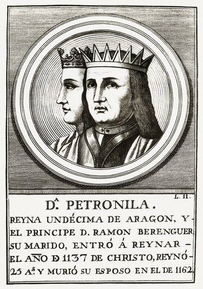 Raimond Berenger IV de Barcelona e Petronilla Rainha de Aragão, gravura. de Unbekannt