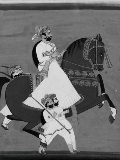 Raja on Horseback Acompanhado de seus atendentes favoritos, no final do século XIX - início do século XX. de Unbekannt