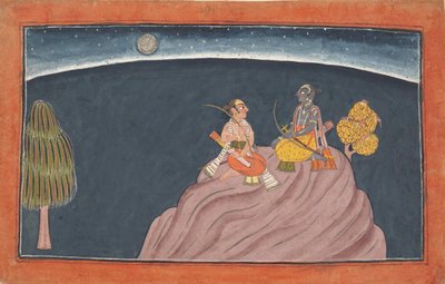 Rama e Lakshmana no Monte Pavarasana: Fólio da série Shangri Ramayana ..., c1690-1710. de Unbekannt