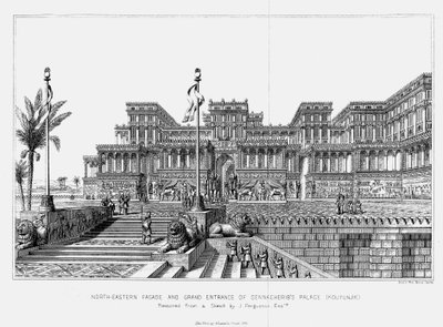 Reconstrução da fachada nordeste do palácio de Senaqueribe Kouyunjik, assírio, 1853 de Unbekannt
