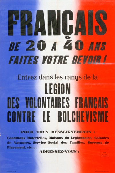 Cartaz de recrutamento para a Legião de Voluntários Franceses, 1941-1944 de Unbekannt