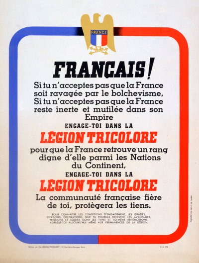 Cartaz de recrutamento para a região francesa de Vichy Tricolore, 1942 de Unbekannt