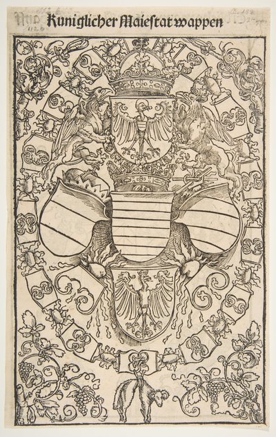 Em frente: Brasão de armas de Maximiliano I como rei dos romanos, verso: Brasão de armas de Florian ..., 1502. de Unbekannt